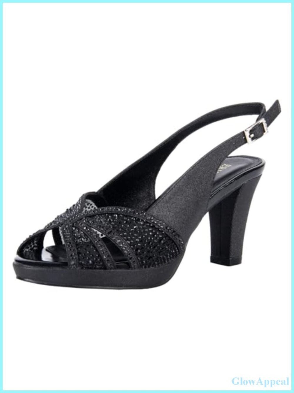 Rhinestone Slingback Platform Sandals Peep Toe Block Mid Heel Comfort Formal